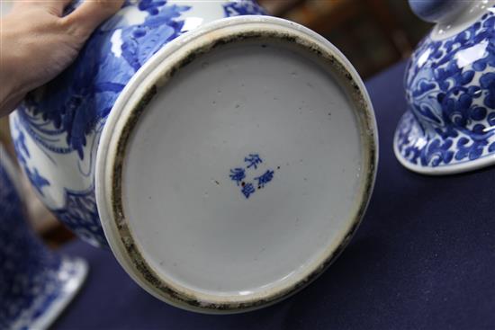 A pair of large Chinese blue and white baluster jars and covers, Kangxi marks, late 19th century, 41.5cm